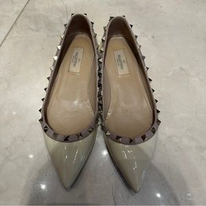 COPY - Valentino Shoes Rockstud Patent Leather Flats White 38